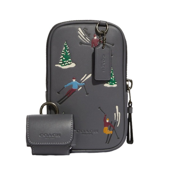 COACH CE659 Multifunction Phone Pack With Ski Slopes Print Leather Crossbody - Picture 3 of 9
